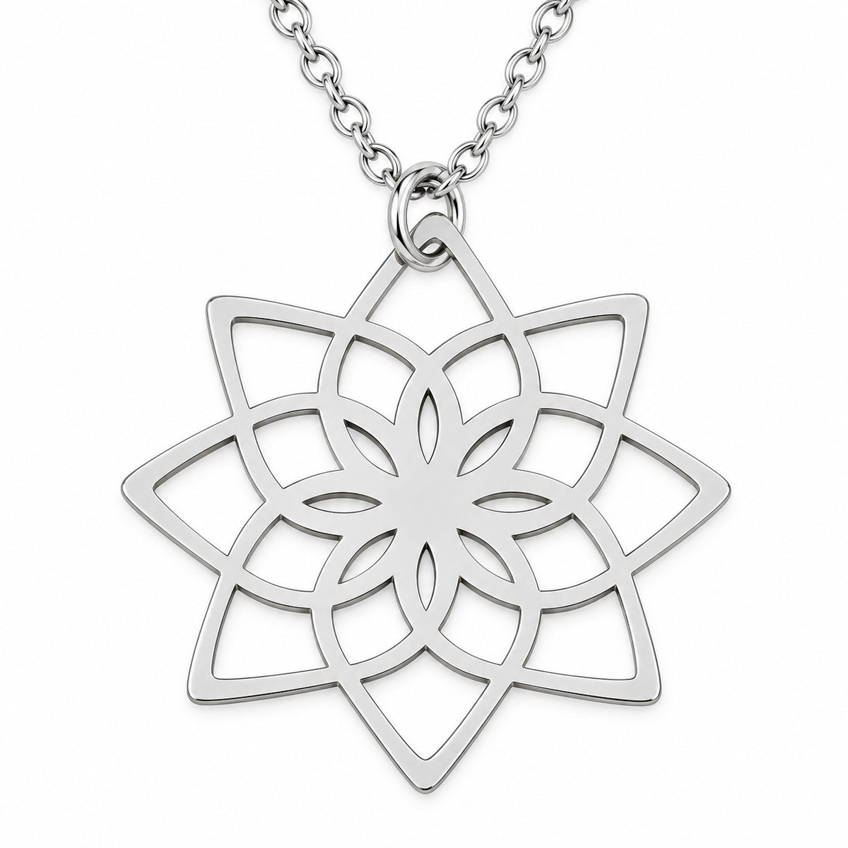 201 Stainless Steel Lotus Flower Necklace – Silver Pendant