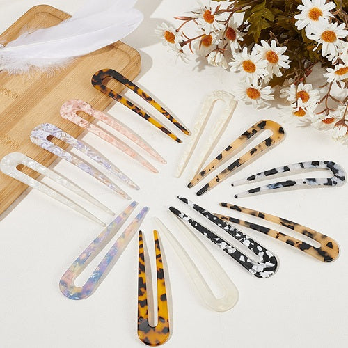 Hair Forks - Acrylic - Mixed Colours - 12 Pack - 2 Prongs