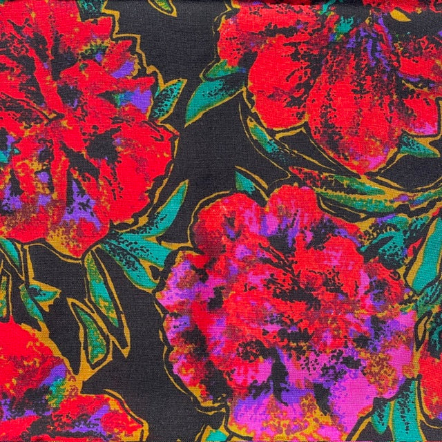 Handmade Black Tropical Floral Scrunchie 120mm Standard Size Ponytail Holder