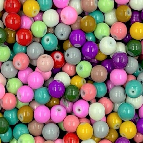 Baked Painted Round Glass Beads - 8mm - 50g Approx 70 Pieces