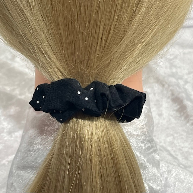 Scrunchies - Black With White Polka Dots - Mini Size
