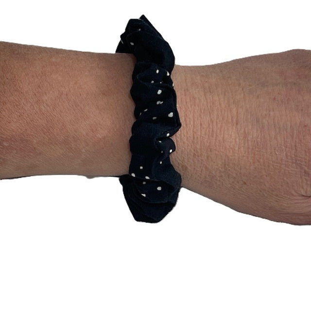 Scrunchies - Black With White Polka Dots - Mini Size