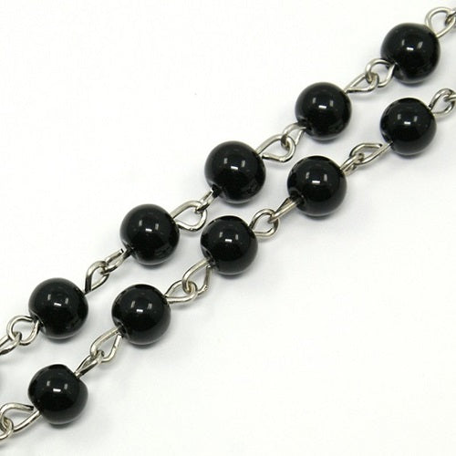 Glass Pearl Beaded Silver Chain - Choose Your Colour - 50cm