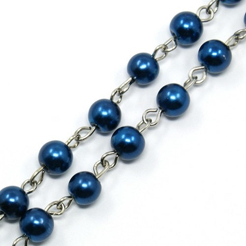 Glass Pearl Beaded Silver Chain - Choose Your Colour - 50cm