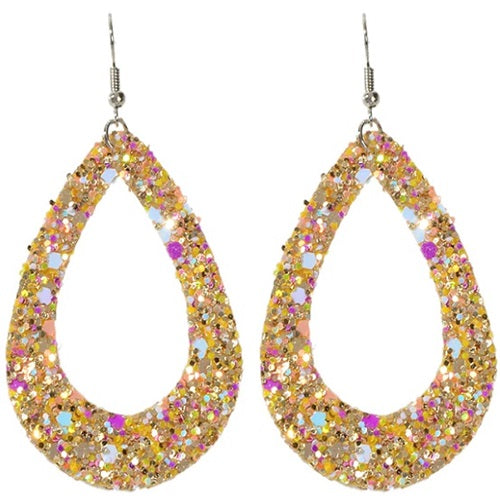 Boho Chic Gold or Black Leather Shining Sequins Water Drop Dangle Earrings