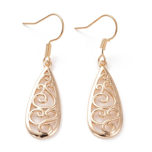 Brass Hollow Teardrop Dangle Earrings - Bright Silver or Gold