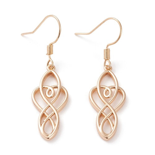 Brass Trinity Knot Hearts Dangle Earrings - Bright Silver or Gold