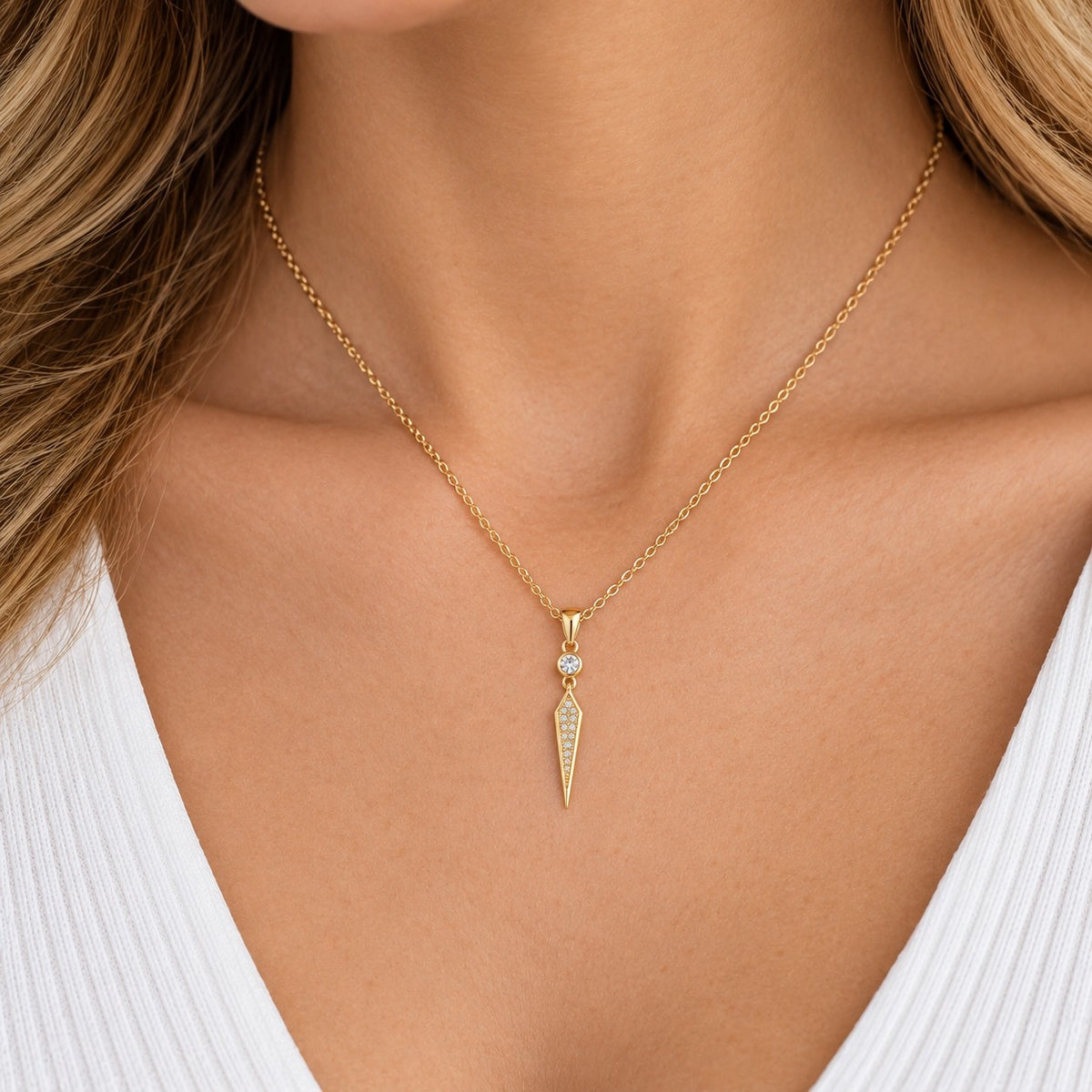 304 Stainless Steel Cubic Zirconia Drop Gold Necklace