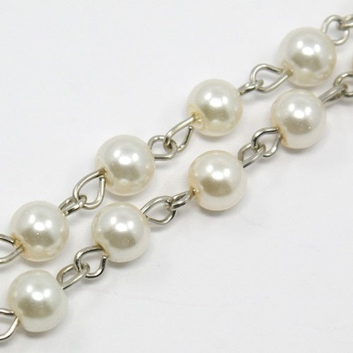 Glass Pearl Beaded Silver Chain - Choose Your Colour - 50cm