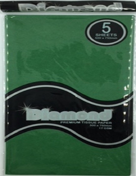 Tissue Paper - 5 Sheet Packs - 50cm X 75cm - Dark Green