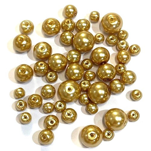 Glass Pearl Beads - Round - 49 Pieces - SIze 4mm to 10mm