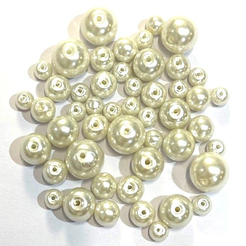 Glass Pearl Beads - Round - 49 Pieces - SIze 4mm to 10mm
