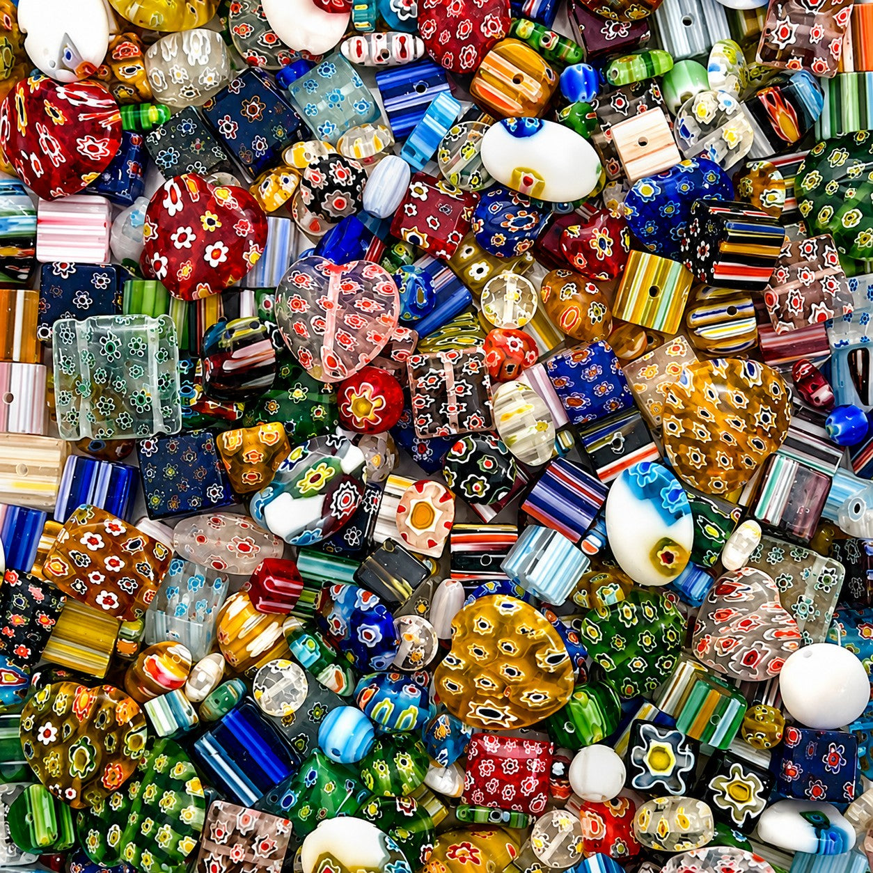 Handmade Millefiori Glass Bead Mix - 50g - 80 to 100 Pieces