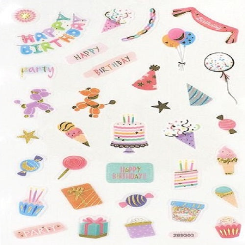 Craft Stickers - Birthday - Banners Hats Balloons Cakes