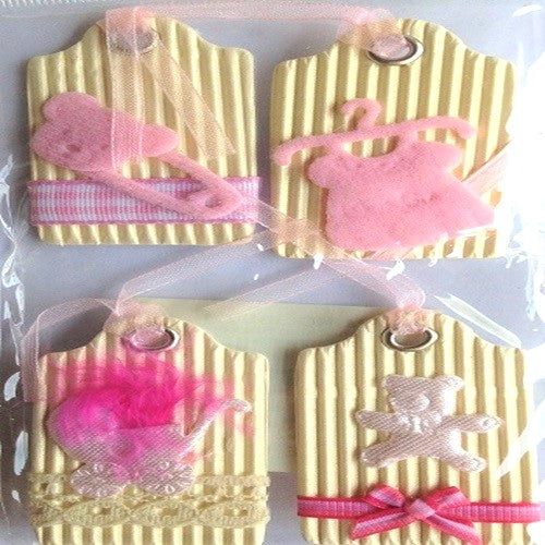 Craft Stickers - 3D - Baby Theme - Pink Tags