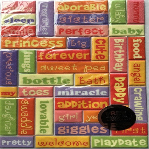 Craft Stickers - Puffy Glitter - Baby Girl Theme