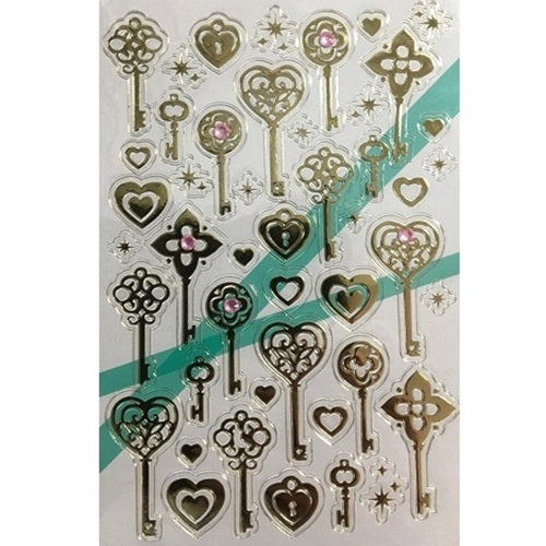 Craft Embossed Stickers - Keys - Gold