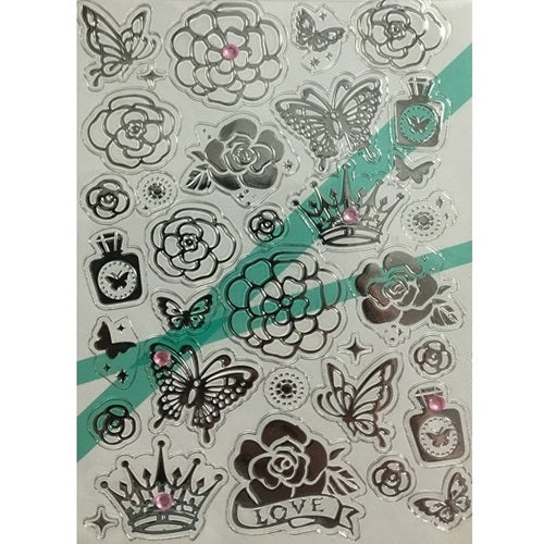 Craft Embossed Stickers - Flowers - Silver