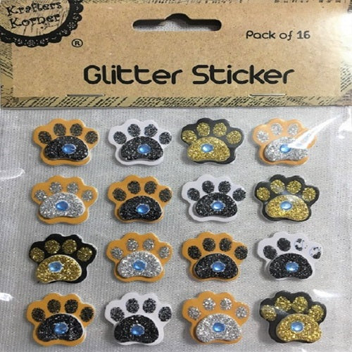 Craft Glitter Stickers - 3D Dog Paws - 16 Pieces