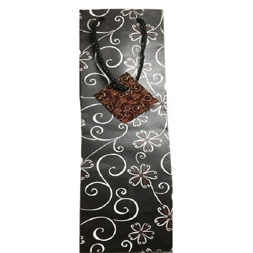 Bottle Bag - Black With Flowers & Swirls