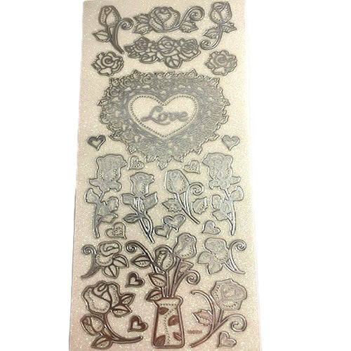 Craft Stickers - Silver Glitter - Love & Roses