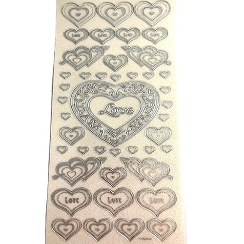 Craft Stickers - Silver Glitter - Love & Hearts
