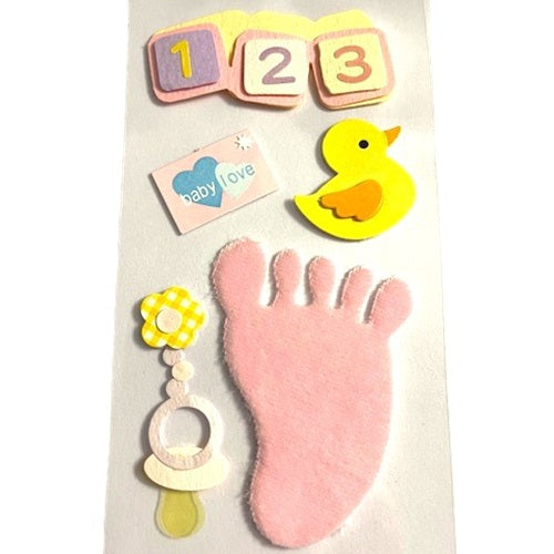 Craft Stickers - 3D - Baby Theme - Pink Ducky & Footprint