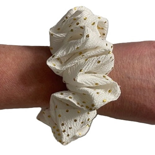 Scrunchies - White with Gold Metallic Spots - Standard Size