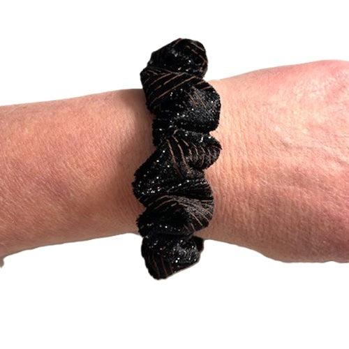 Scrunchies - Black & Brown Velvet with Glitter - Mini Size