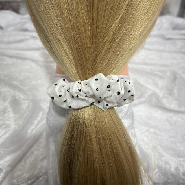 Scrunchies - White With Black Polka Dots - Mini Size