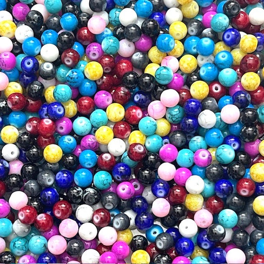 Baking Painted Round Patterned Glass Bead Mix - 8mm - 50g approx 75 Pieces