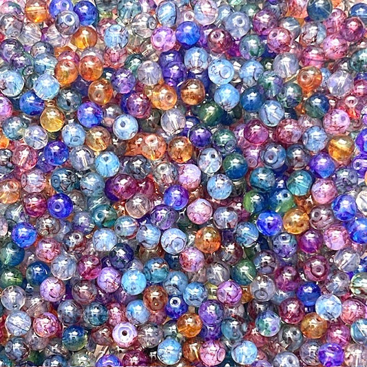 Baking Painted Round Patterned Transparent Glass Bead Mix - 8mm - 50g approx 75 Pieces