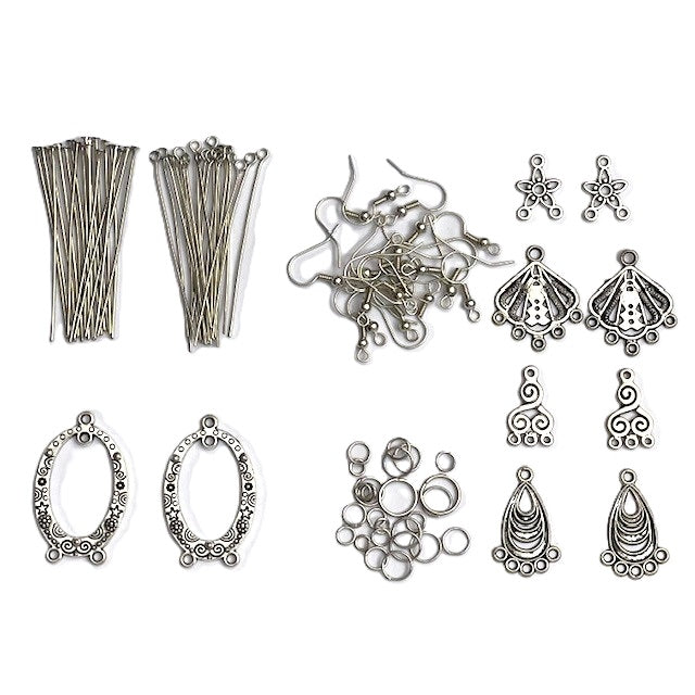 90 Piece Earrings Making Kit - Gold or Silver
