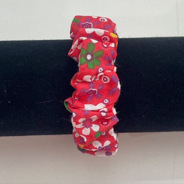 Handmade Cotton Mini Scrunchie - Red with Colourful Flowers