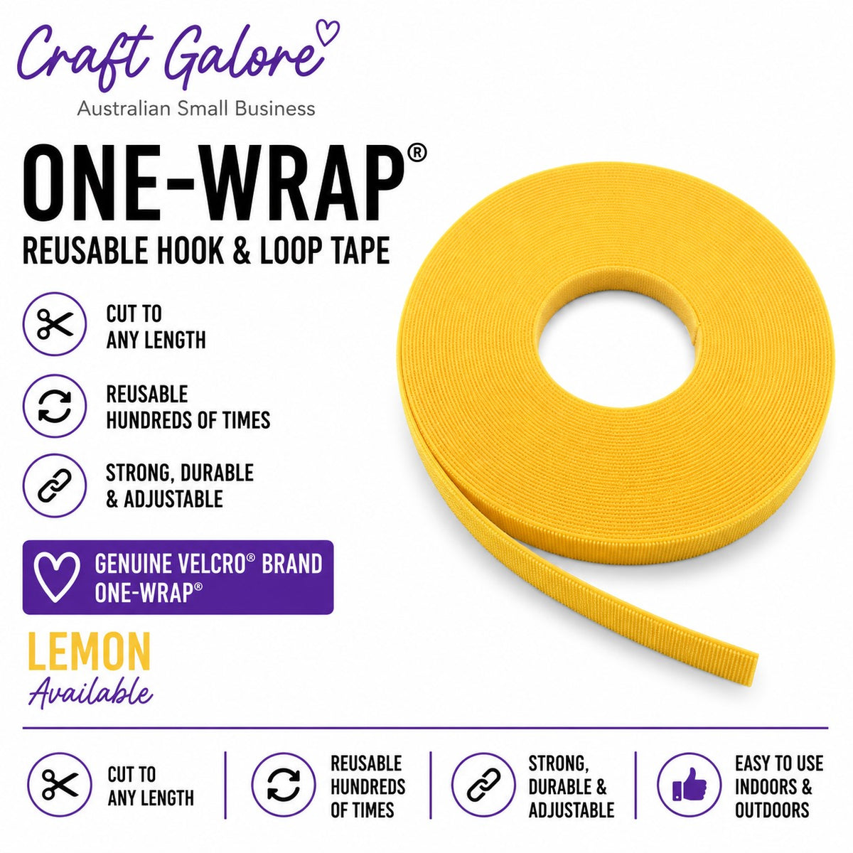 12.5mm Genuine Velcro® Brand ONE WRAP Reusable Hook Loop Tape