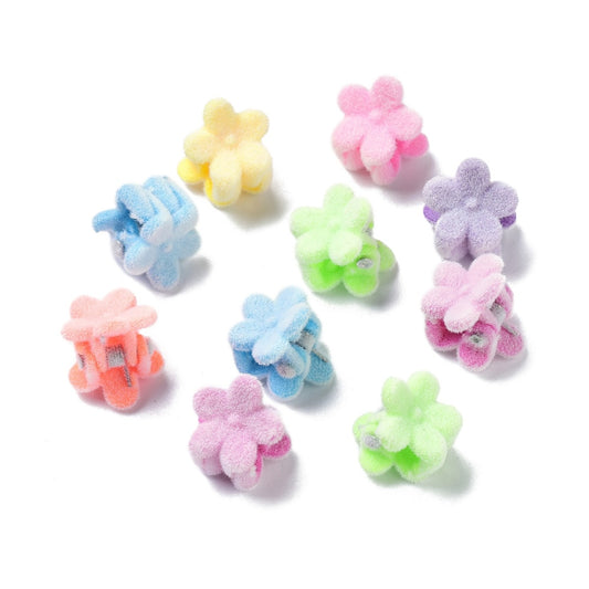 Claw Hair Clips - Kids Mini Flocked Flower Mix - 10 Pieces