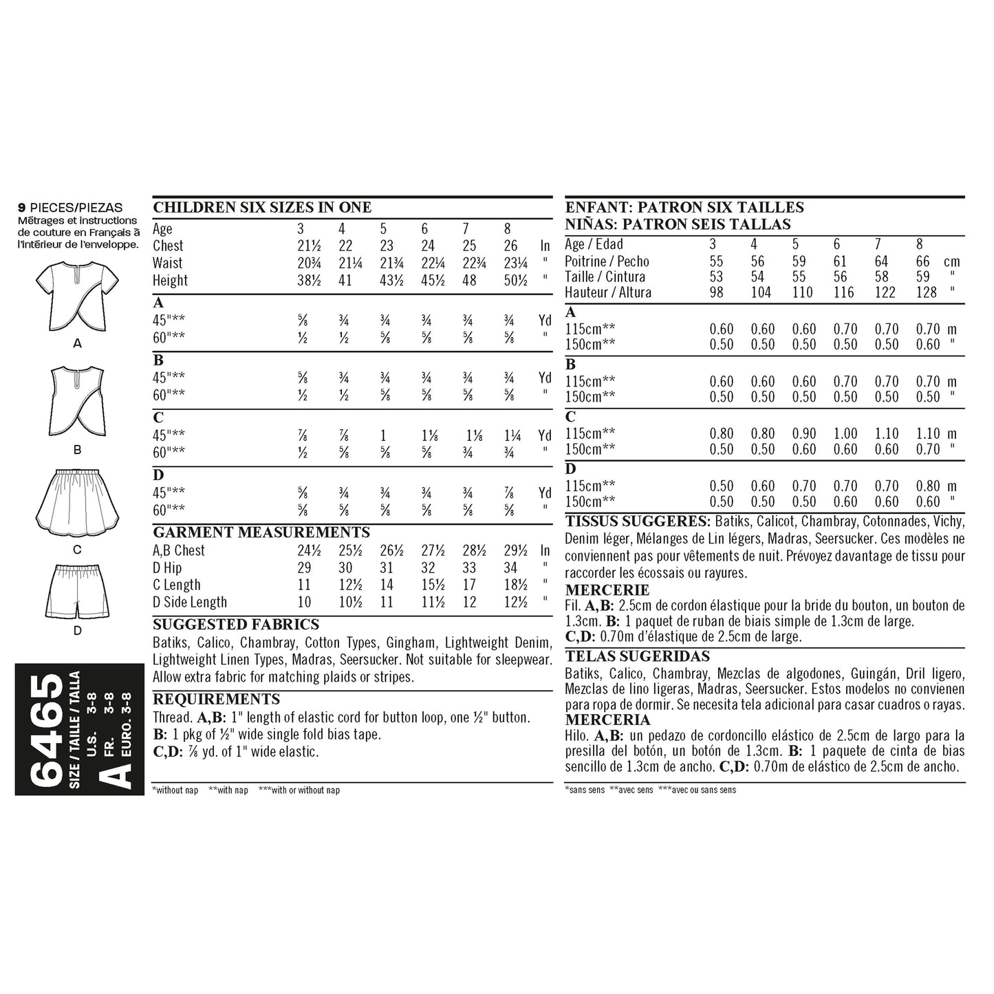 6465 - Children's Girls Top Skirt & Shorts