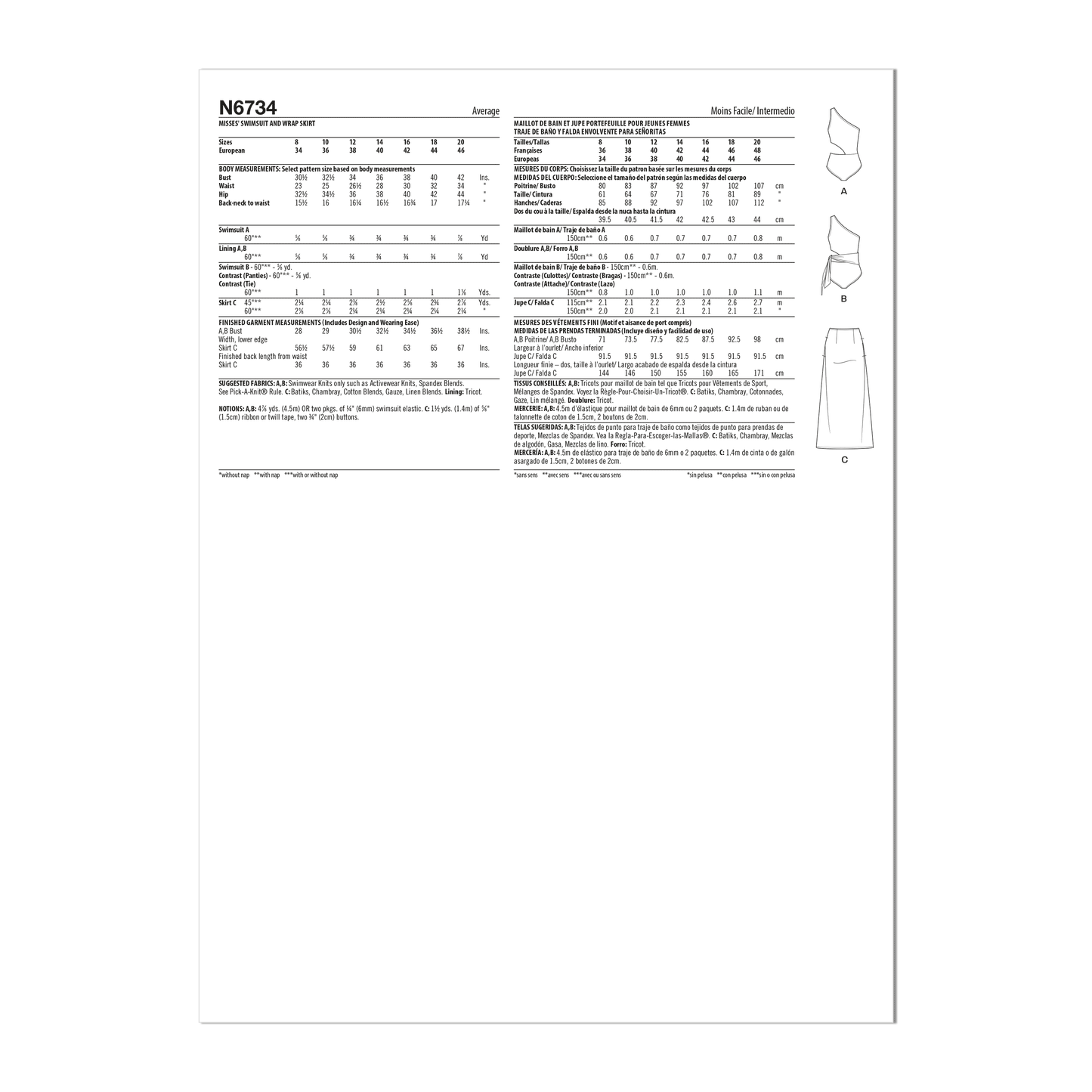 6734 - Ladies Swimsuit & Wrap Skirt