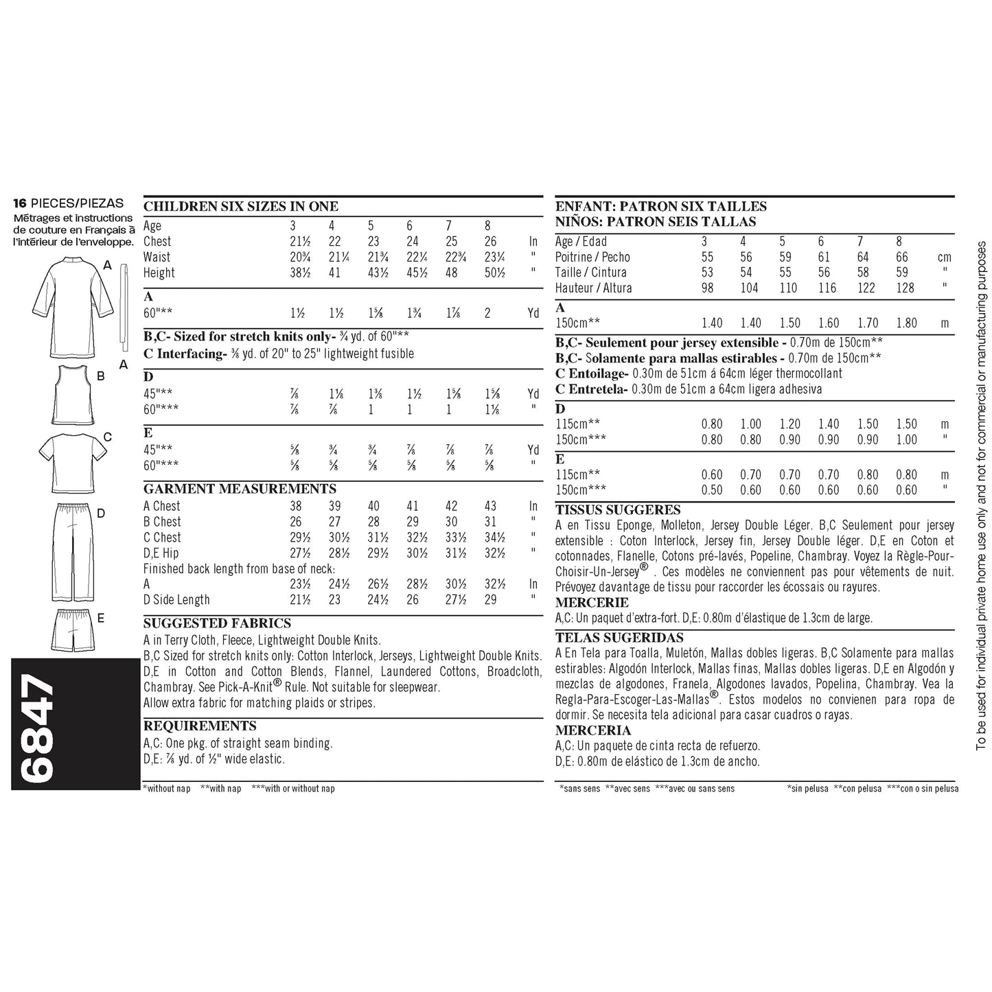 6847 - Children's Robe Pajama Pants Shorts & Tops