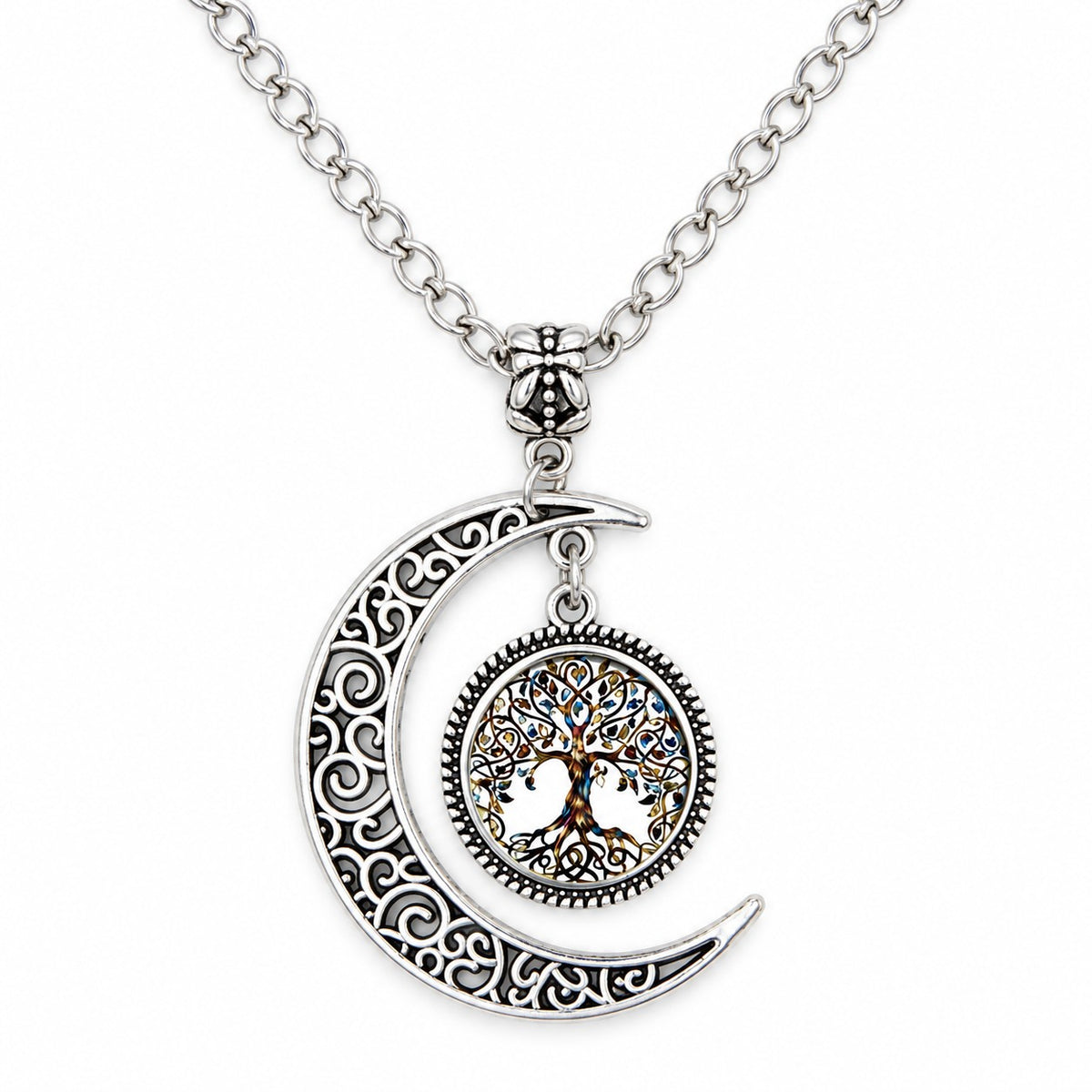 Moon & Tree of Life Necklace – Silver Pendant