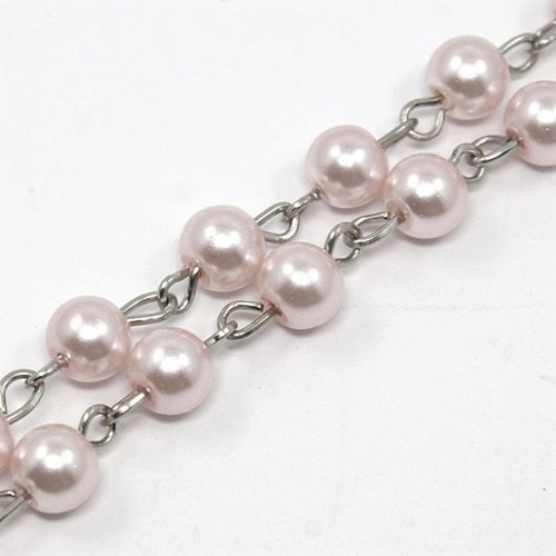 Glass Pearl Beaded Silver Chain - Choose Your Colour - 50cm