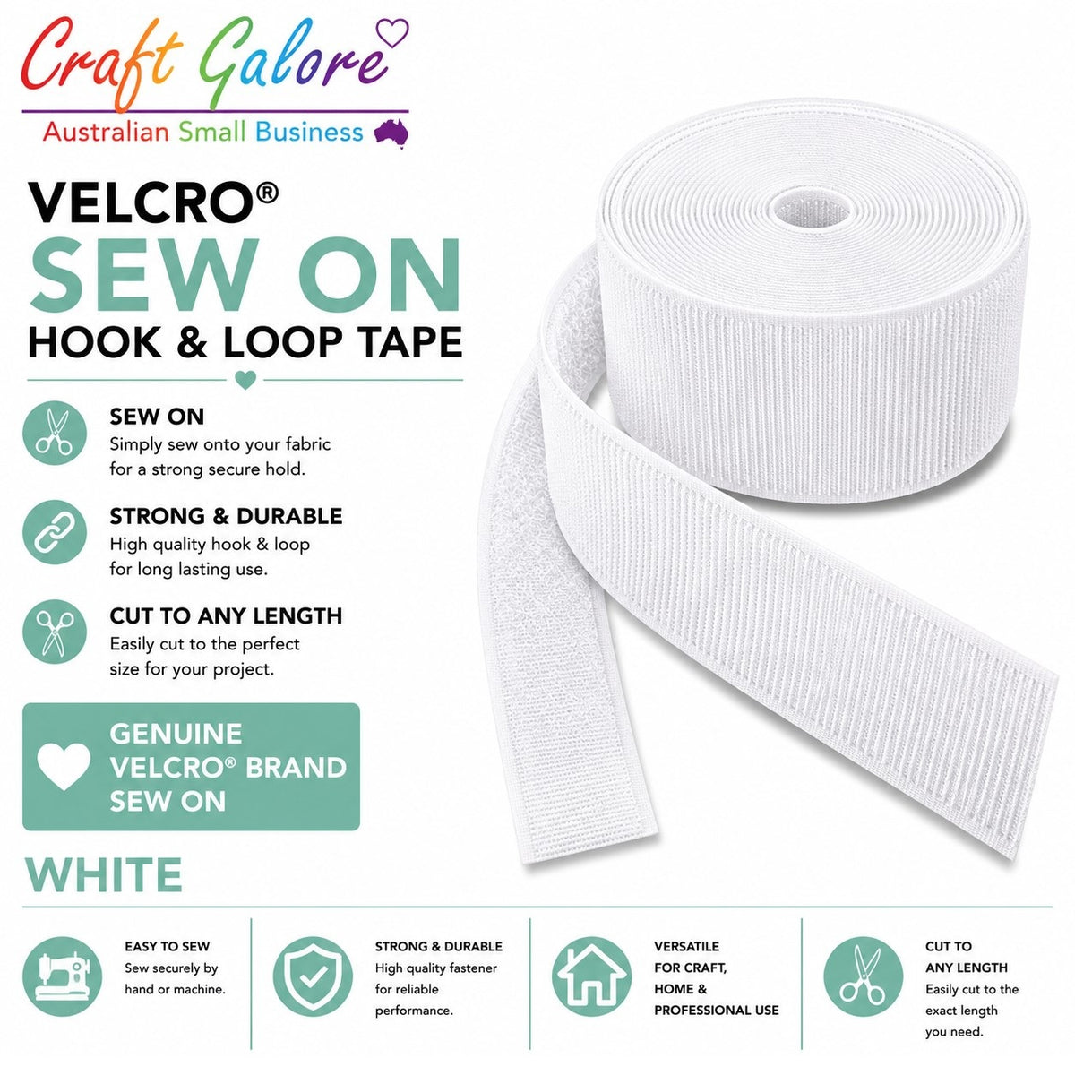 25mm Genuine Velcro® SEW ON - Hook & Loop Tape - 1mt