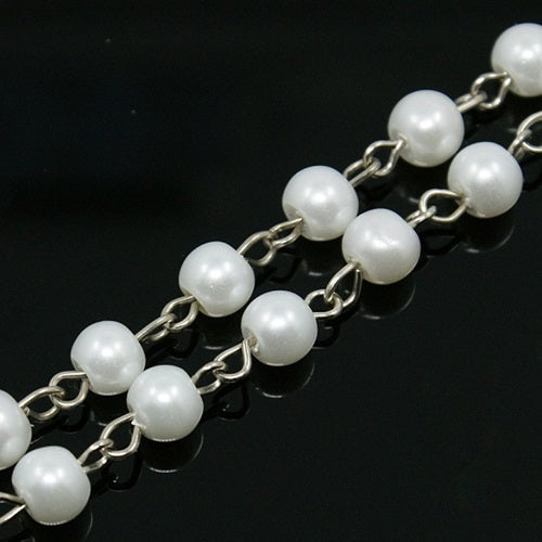 Glass Pearl Beaded Silver Chain - Choose Your Colour - 50cm