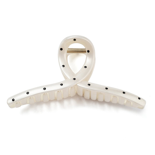 Claw Hair Clips - White with Black Polka Dots - Large