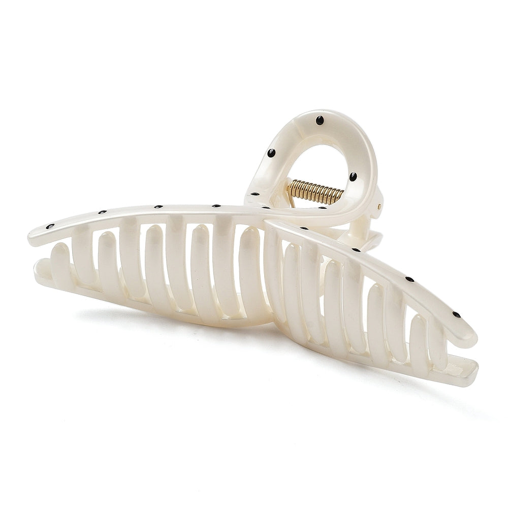 Claw Hair Clips - White with Black Polka Dots - Large