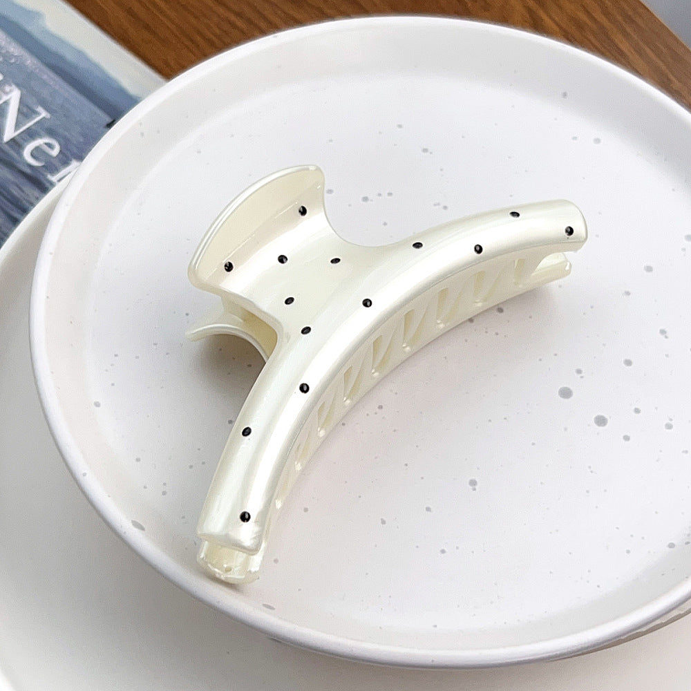 Claw Hair Clips - White with Black Polka Dots - Large
