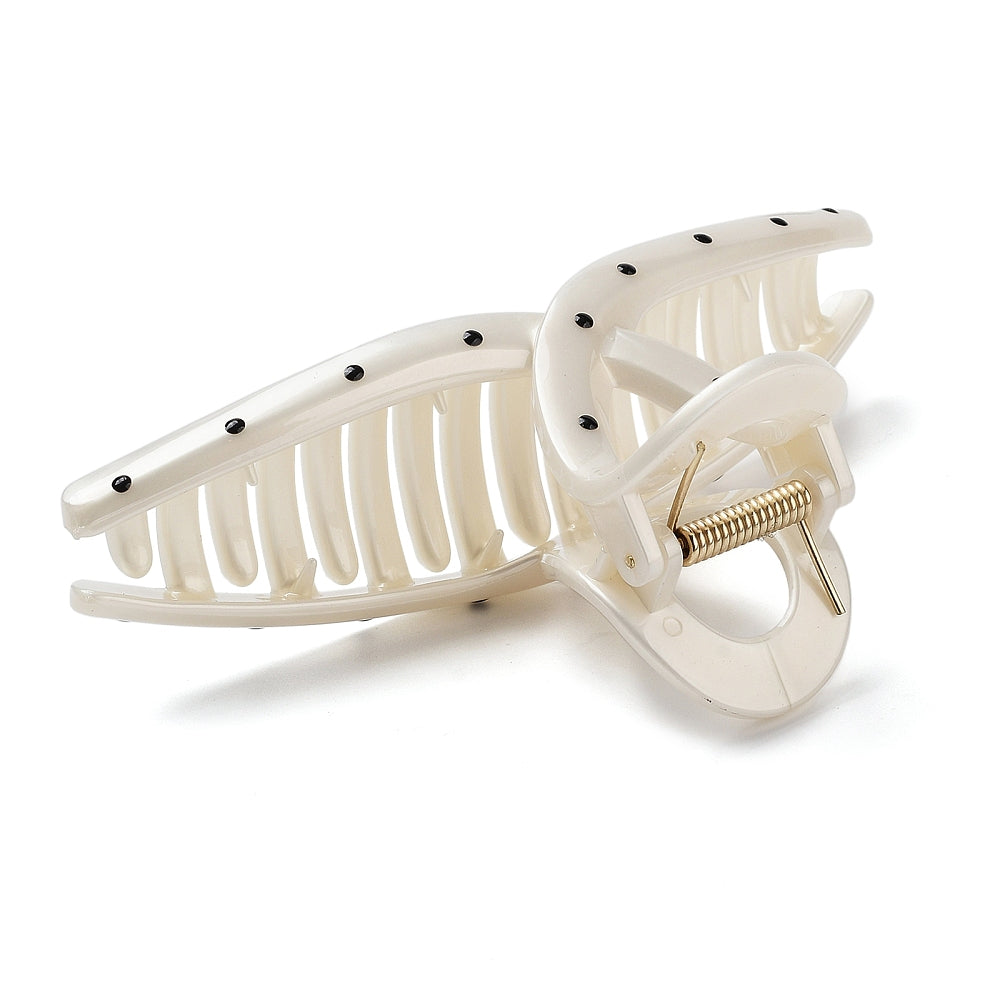 Claw Hair Clips - White with Black Polka Dots - Large