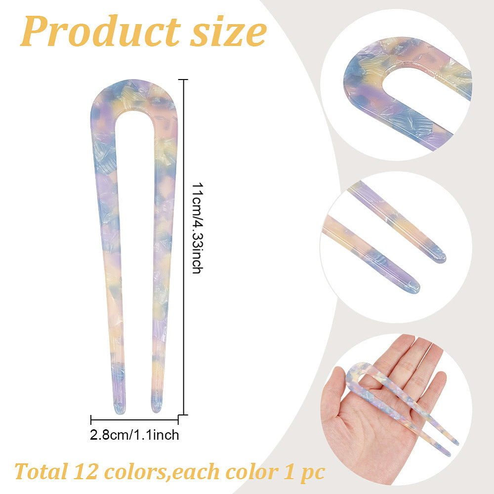 Hair Forks - Acrylic - Mixed Colours - 12 Pack - 2 Prongs