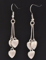 Earrings - Triple Hearts Dangles - Silver Plated