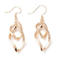 Brass Dangle Earrings - Twist Rhombus - Bright Silver or Gold